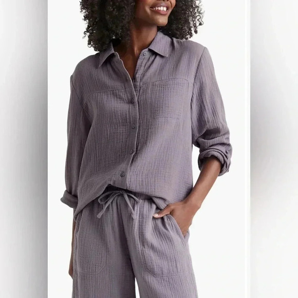 Splendid NWT Kit Gauze Button Down Shirt Gray Medium - Picture 1 of 6